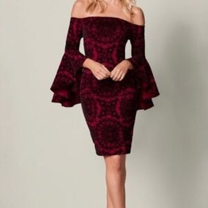 VENUS Red Off-Shoulder Bodycon Cocktail Dress